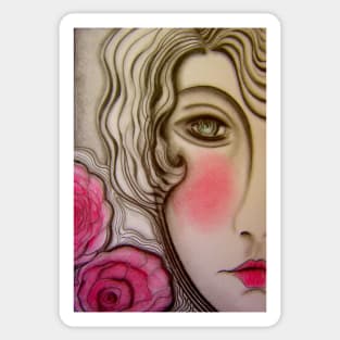 art deco pink lady girl doll dolly face rose pink grey Sticker